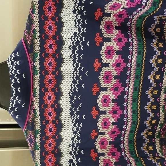 💕TRINA TURK💕 Ira 3 100% Silk Pajama Style Top ~ Fairisle Print Large L NWT - Picture 12 of 16